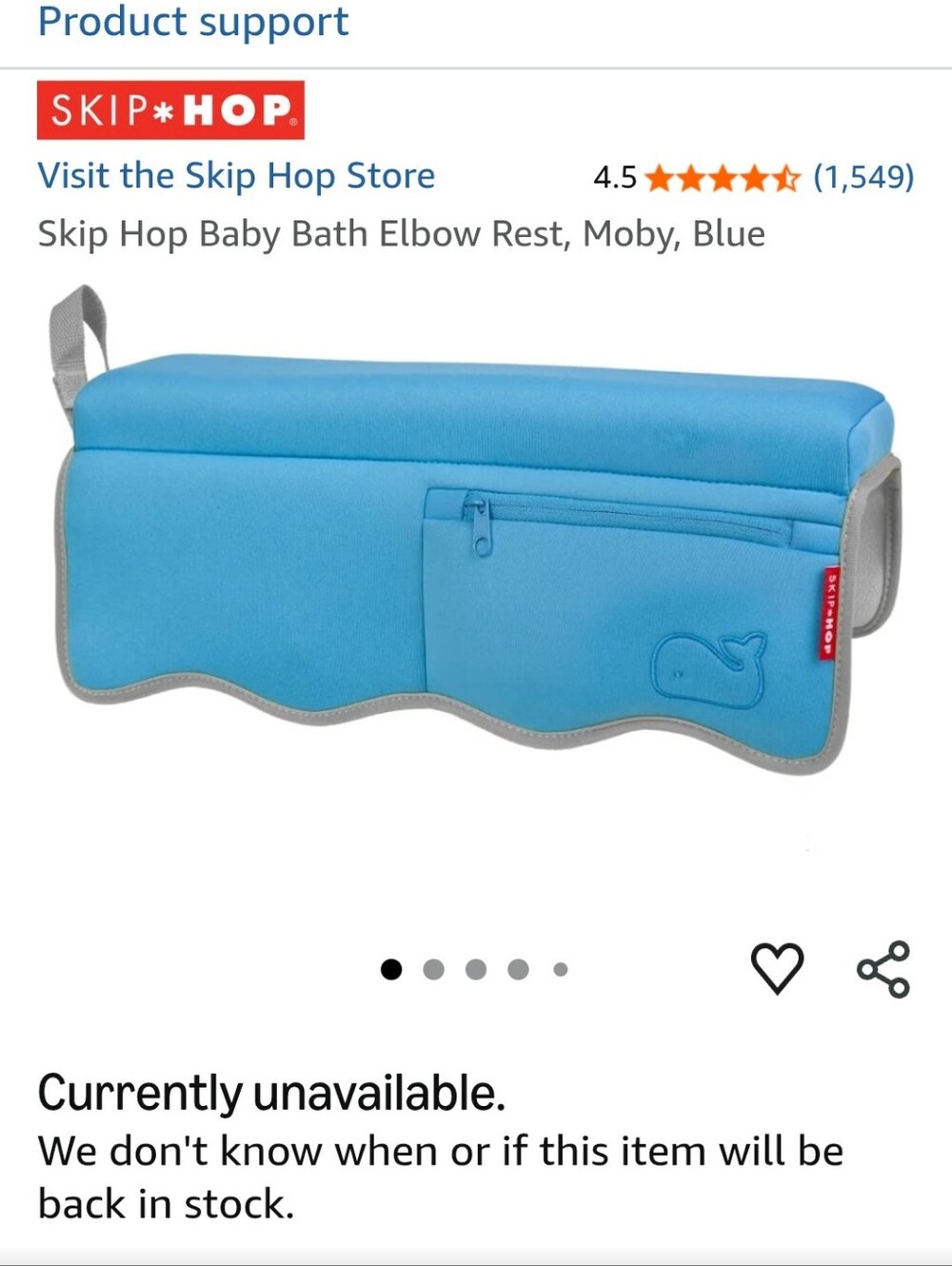 Skip Hop Blue Baby Bath Elbow Rest with Whale Accent